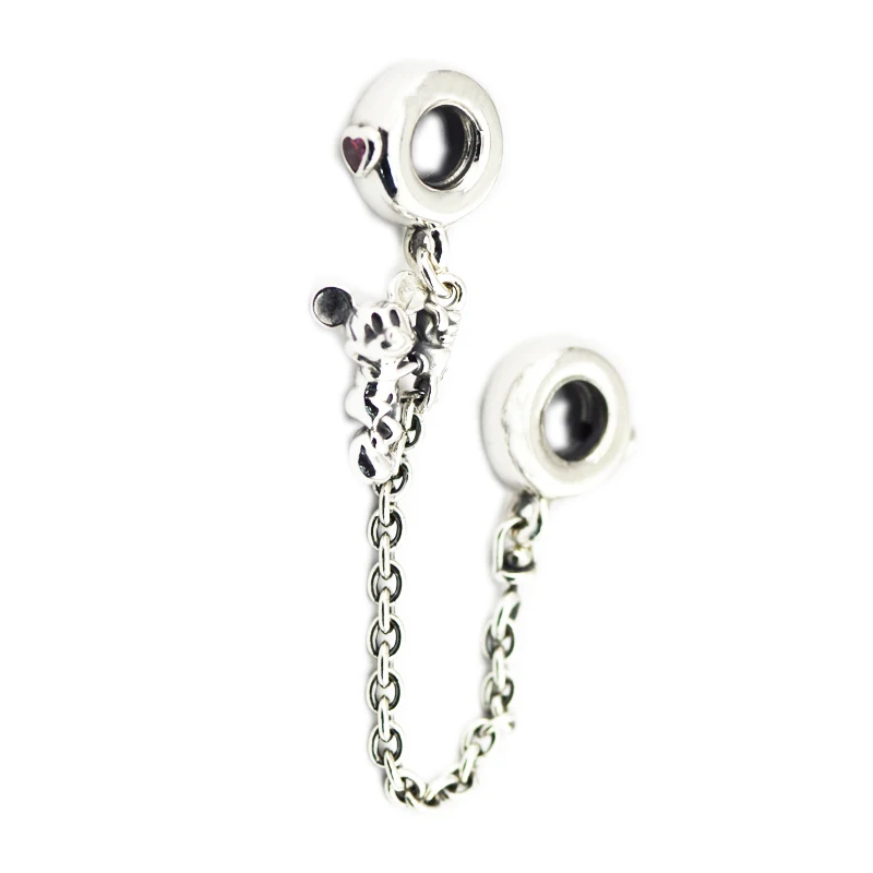 

Climbing Mickey Safety Chain Red CZ DIY Fits for Original Charms Bracelets 925 Sterling Silver Jewelry