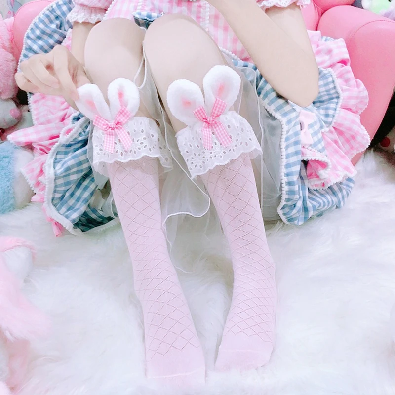 Cosplay&ware Pink Girls Kawaii Lolita Socks Cute Rabbit Ears Bowknot Japanese Gothic Lace Ruffles Stocking Cotton Cosplay -Zentai shop online Hc5f2d4bb094545668e53ededb6f40bc0t.jpg