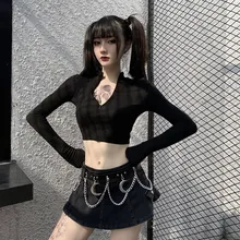 Special Offers Goth Style Women's Black Top Long-sleeved V-neck Zipper Slim Short T-shirt Sexy Female Bottoming Shirt Harajuku Street Wear Special Offers Goth Style Women's Black Top Long-sleeved V-neck Zipper Slim Short T-shirt Sexy Female Bottoming Shirt Harajuku Street Wear