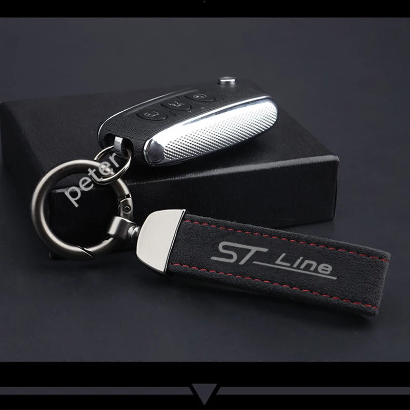 

Hot Fashoinal Metal Leather Car Custom Keychain Suede Leather Keychain Metal Engraved Logo For Ford Focus mk2 st Vignale st-line