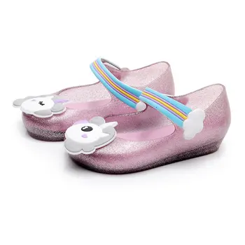 

2018 Lovely Kids' Shoes Anti-slip Jelly Sandals Unicorn Decor Nylon Tape Girls Princess Shoes Transparent Bling Soft Beach Shoes