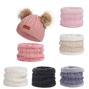 

Winter Baby Knitted Hats With Pom Poms Scarf Set Newborn Turban Beanie Warm Caps For Childern Girls Boys Bonnet czapka zimowa