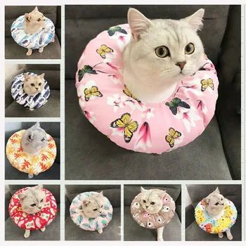 

Pet E-Collar Recovery Cone Adjustable Cotton Blends Neck Recover Collar Cat Dog Printed Elizabeth Circle Pet Protection Collar