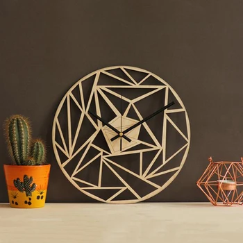 

Removable Bedroom Simple Bamboo Home Modern Round Easy Install Battery Operated Geometric Pattern Wall Clock Gift Living Room