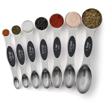 

Chef Magnetic Measuring Spoons Set, Dual Sided, Stainless Steel, Fits in Spice Jars, Set of 7