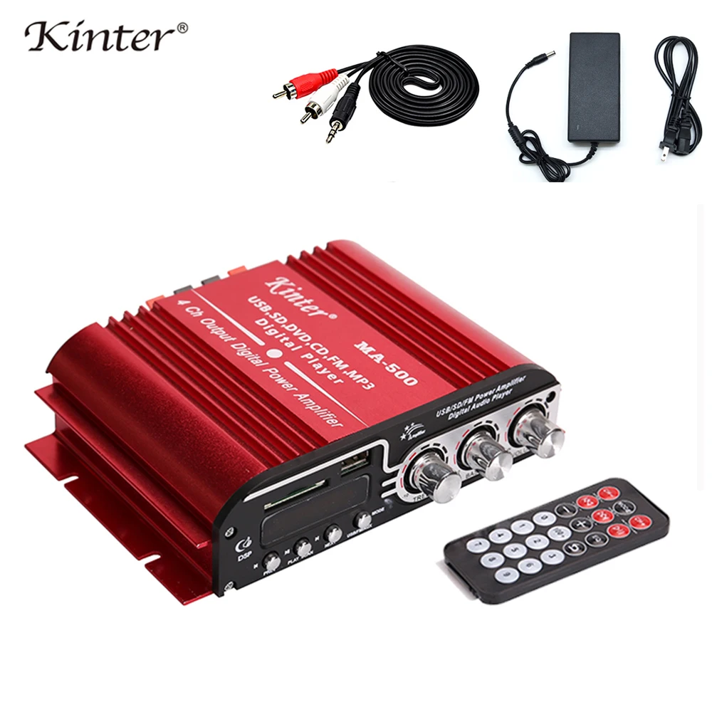 Kinter MA 500 Hi Fi усилитель 4CH 30 Вт DC12V класс AB 5A адаптер RAC кабель алюминиевый корпус USB SD