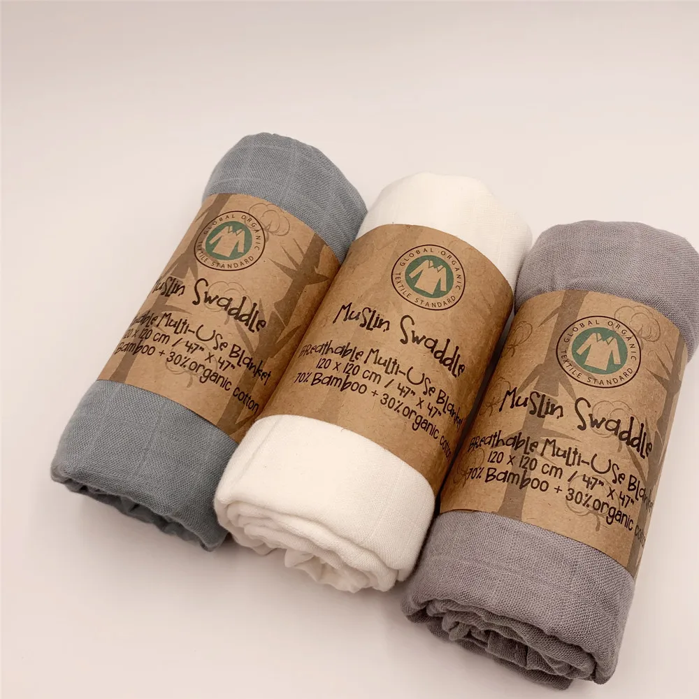 3 Pack Bamboo Cotton Muslin Swaddle Blankets Soft Baby Bamboo Muslin Receiving Blanket Wrap for Boys & Girls Large 47 X 47 "