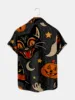 2021 Men's Short Sleeve Lapel Shirt Large Size Halloween black cat 3D Printing Men's Top with Pockets 2
