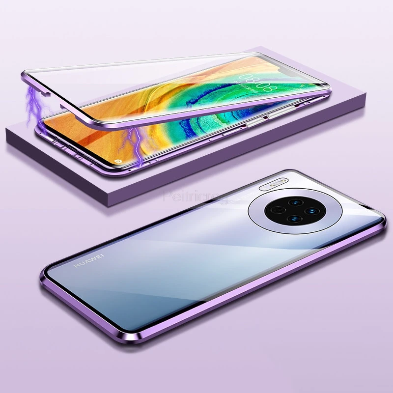 Purple Магнитный металлический двухсторонний стеклянный чехол для телефона huawei Honor mate 30 20 10 Lite P30 P20 Pro 8X 9X Y9 Prime P Smart Z - Цвет: Purple