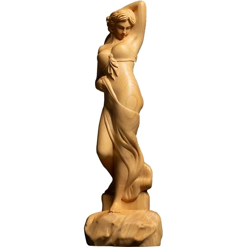 

14/21 CM Boxwood Beauty Statue Boutique Solid Wood Living Room Decoration Sculpture Crafts Car Sexy Beauty Decoration