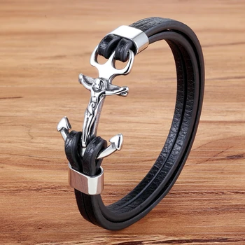 

2020 Unique Vintage Multi Layered Braided Leather Bracelets for Men Women Bangle Charm Anchor Accessories Bracelet Dropshipping