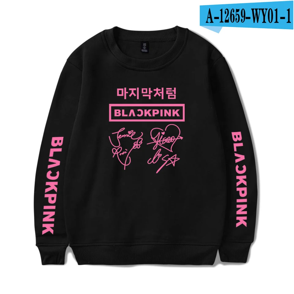 Черно-розовая Женская толстовка kpop с круглым вырезом, новинка, модная белая толстовка, Женская трендовая Толстовка Harajuku с круглым вырезом - Цвет: black