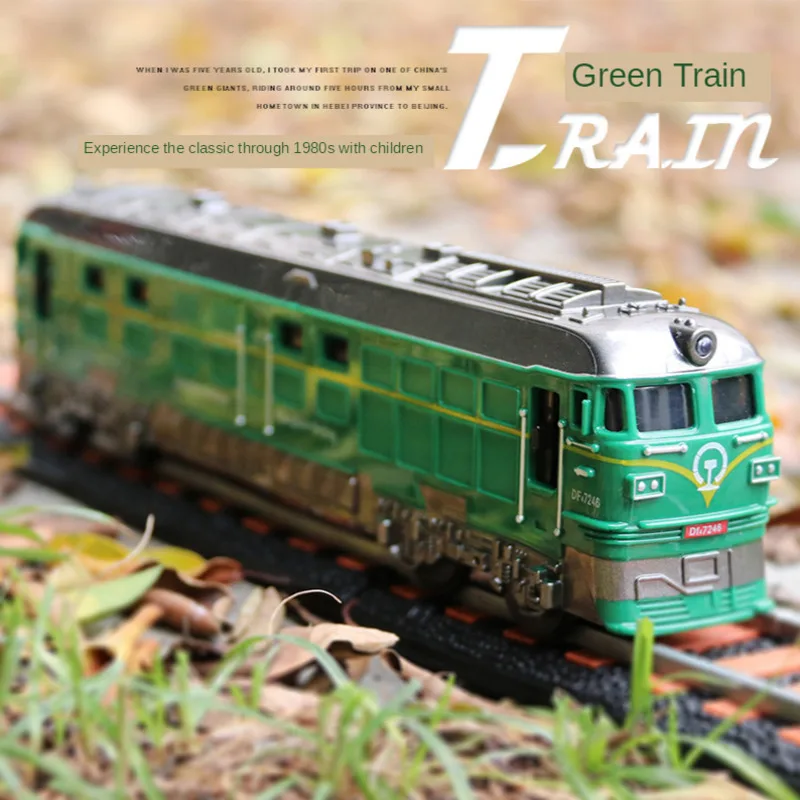 

Simulation Inertia Lighting Sound Effect Classical Green Leather Double-head Train Children's Educational Toy Car Model