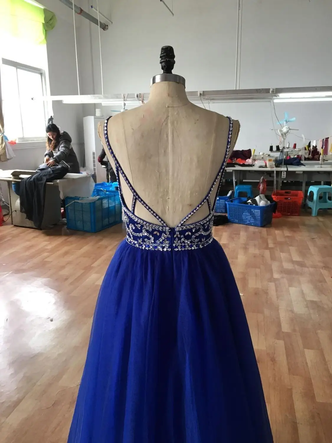 Blue Long Prom Dresses Straps with Sweetheart A-line Floor Length Beaded