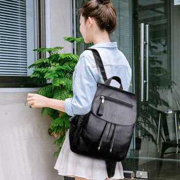 

Fashion Women'S Backpack Teen Leather Fit Teen Girl Casual Black Backpack Large Capacity Female Travel