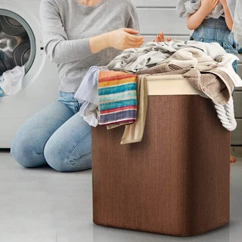 

Laundry Baskets with Handles, 2 Pack Collapsible Linen Laundry Hampers Built-in Lining with Detachable Brackets Well