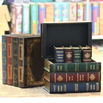

1 Pcs Creative Wood Imitation Book Storage Box Retro Fake Book Figurine Craft European Style Home Decor Storage Box Gift