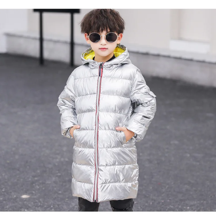 Children's Boys Winter White duck Down Jacket for Girls clothes For Silver Clothing Kid Hooded Parka Long Overcoat 3-13 Yrs