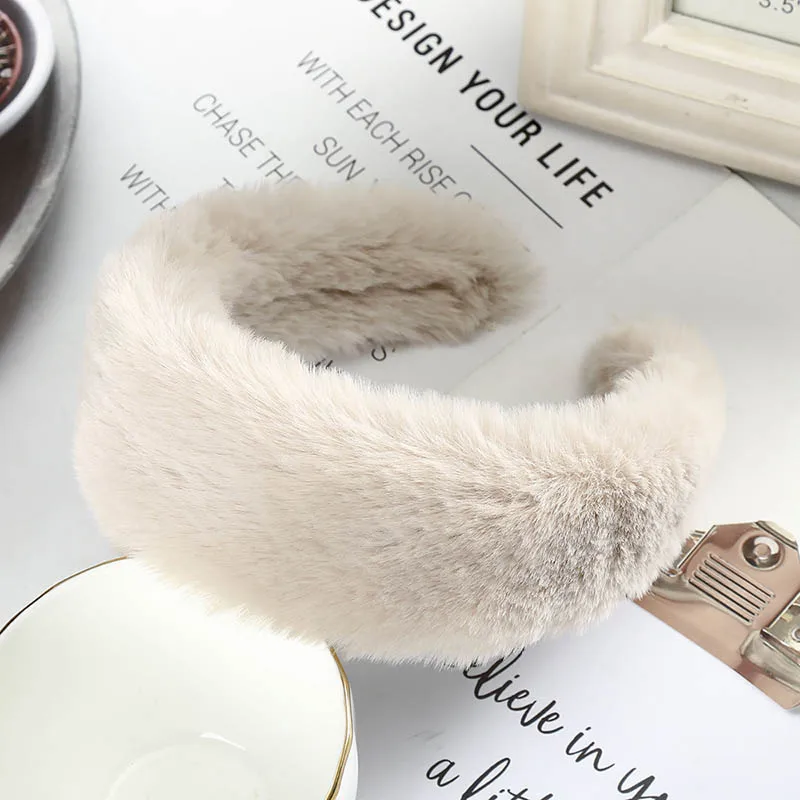 beige Haimeikang повязка на голову из искусственного меха головные уборы зимние аксессуары для волос для женщин повязки на голову ободок Новая модная резинка для волос - Цвет: beige