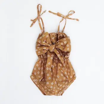 

New Floral Newborn Infant Baby Girl Bowknot Romper Jumpsuit Halter Strap Daisy Print Bow Halter Outfit Clothes Summer
