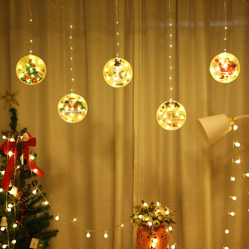 

LED Christmas Copper Wire Curtain Light USB Santa Claus Bell David's Deer Snowman Style Holiday Decoration Christmas Light