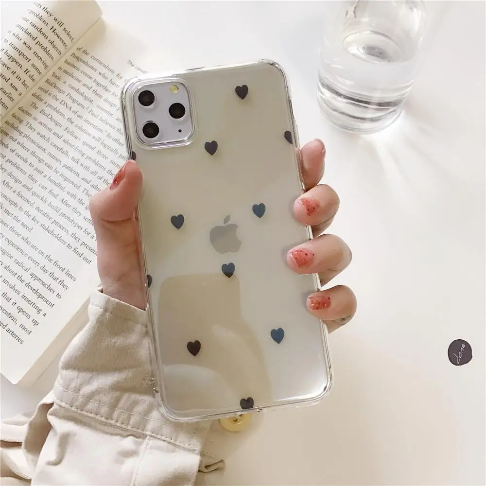 Blue Light Love Heart Dots Transparent Phone Case For iphone 11 Pro XS MAX XR X 10 6 6s 7 8 Plus Clear Soft TPU Back Cover Coque |