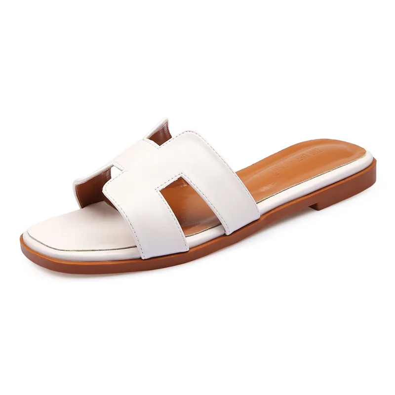 

A9988 Korean-style Fashion Sweet Slimming WOMEN'S Shoes Flat Heel Shallow Mouth Ultra-Moved H Slipper Thailand Travel Sandals Wo