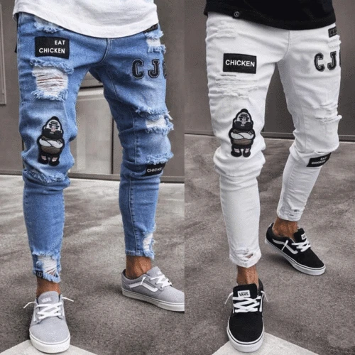 

Mens Stretch Ripped Skinny Biker Jeans Pants Destroyed Slim Fit Denim Trousers