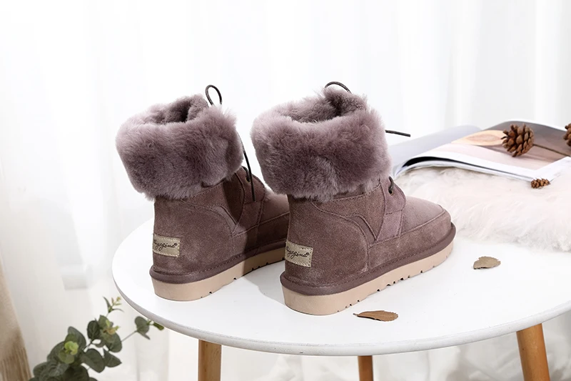 Женские зимние ботинки наивысшего качества из натуральной овечьей кожи; модные водонепроницаемые зимние ботинки; натуральный мех; теплые шерстяные женские ботинки