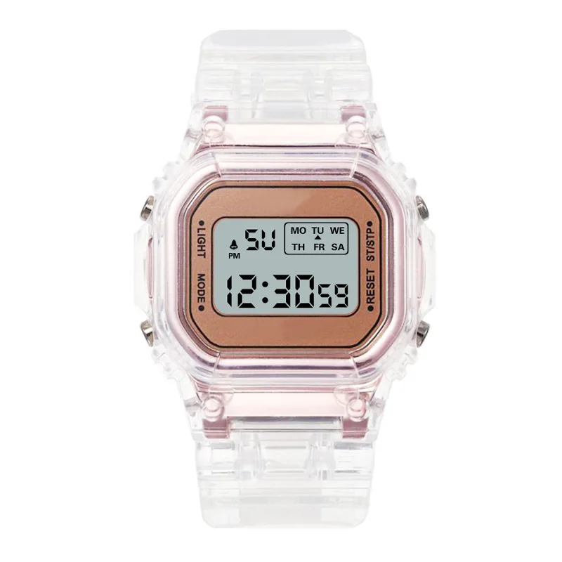 Multifunctional children's Sports Electronic Watch LED Waterproof Alarm Clock Date Kids Watches Transparent Strap Digital Watch afbeelding
