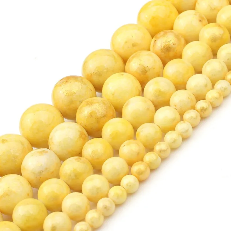 

Yellow Gold Colored Jade Natural Stone Beads Fit DIY Bracelet Necklace Round Loose Beads For Jewelry Making 4 6 8 10 12mm 15inch
