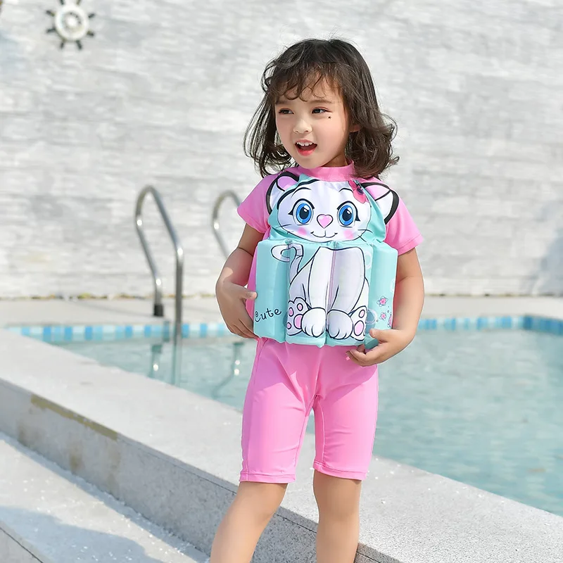 

2020 New Kids Girl Sun Protection Floating Buoyancy Swimsuit 1 Piece Swimwear Children Learning Swimming Dress Dress Swimsuit