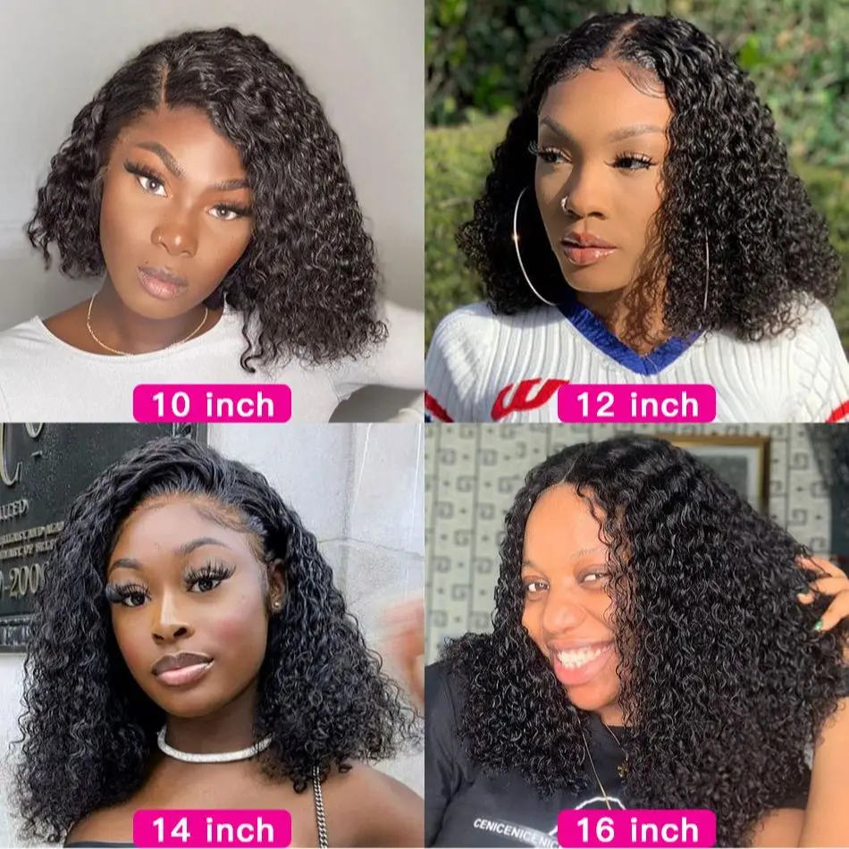 Kinky Curly Bob Lace Closure Human Hair Wigs Brazilian Lace Wigs For Women 4x4 Closure Bob Wig 180% Density