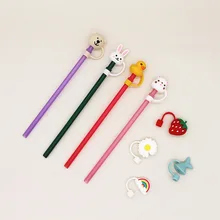 2 uds. De cubierta de silicona para el polvo de dibujos animados, paja para rascar, café, amor, protección del medio ambiente, gorro de paja de viento encantador reciclable
