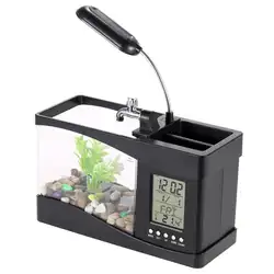 Мини аквариум с светодиодный светильник ЖК часы с календарем дисплей экран для Аксессуары для аквариумов betta fish