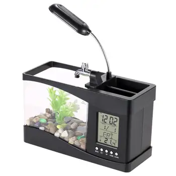 

USB Mini Aquarium Fish Tank Aquarium with LED Lamp Light LCD Calendar Clock Display Screen for fish tank accessories betta fish