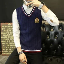 Осень, английский значок для колледжа, Мужской трикотажный жилет без рукавов, одежда для пар, свитер, жилет, приталенный, деловой наряд