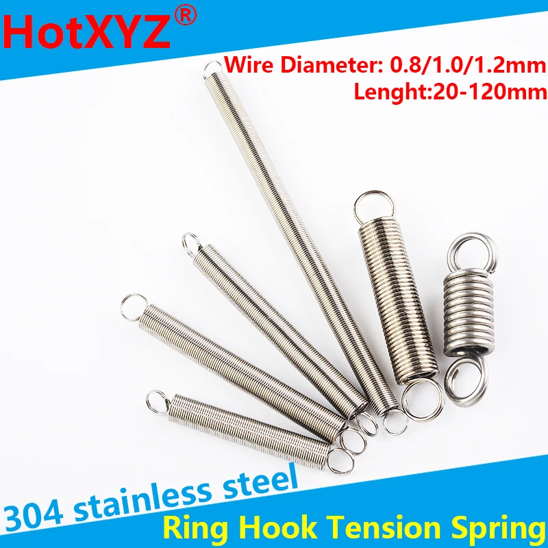 Ressort de traction hélicoïdal cylindrique de bobine de crochet de joint  torique, diamètre de fil en acier inoxydable 304 de 0.8mm 1.0mm 1.2mm