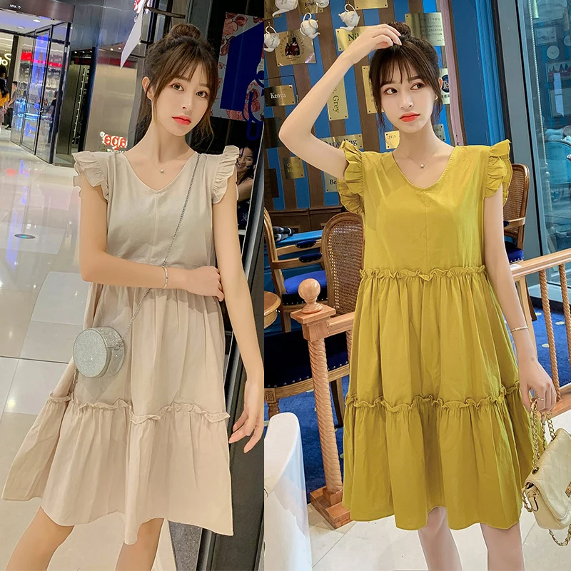 Summer Women Girl Vintage Loose High Waist O Collar Edible Tree Fungus Sleeve Maxi Pregnant Woman Dress Photography Clothing | Мать и