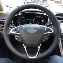 Free Shipping High Quality cowhide Top Layer Leather handmade Sewing Steering wheel covers protect For Ford Edge/Mondeo