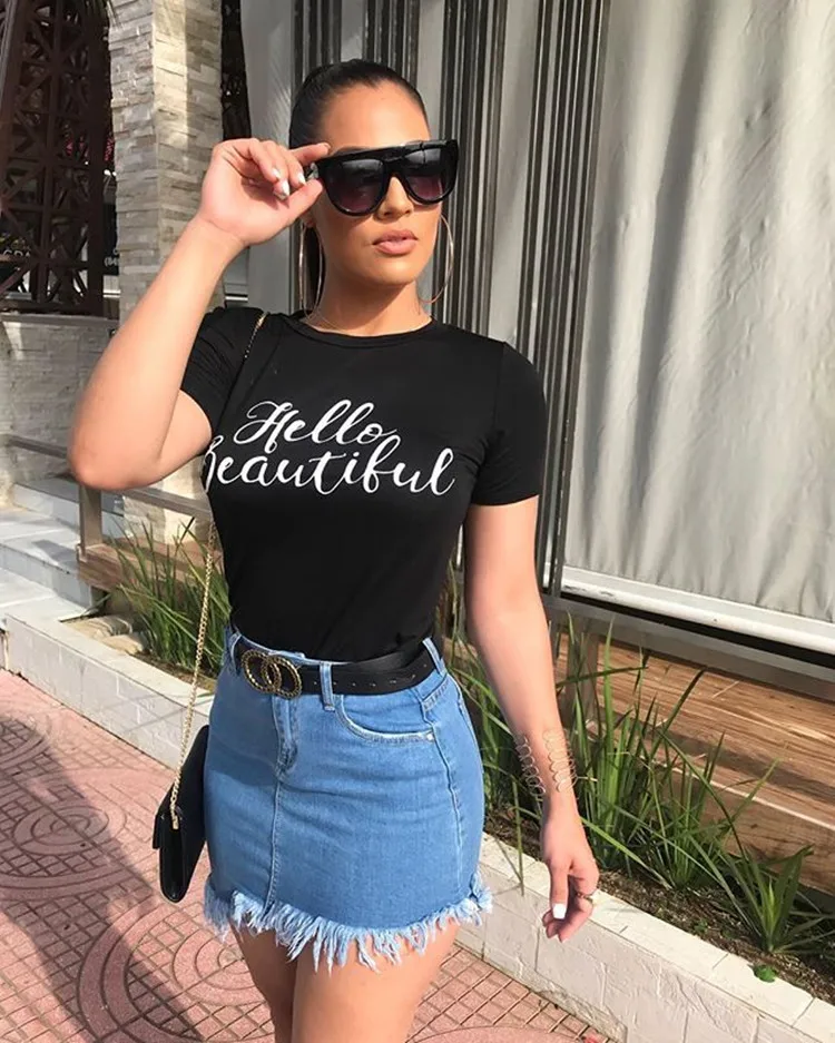 2022 New Clothing Women Summer Tassel Side Denim Short Skirt