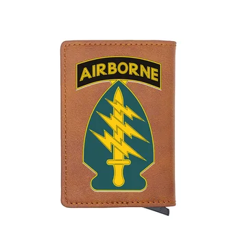 

United States Special forces Air Borne Card Holder Wallet Men Women Leather Rfid Aluminum Military Short Purse