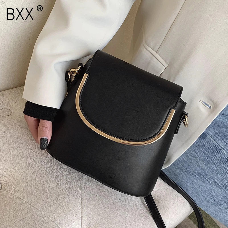 

[BXX] PU Leather Crossbody Bags For Women 2020 Spring All-match Shoulder Messenger Bucket Bag Fashion Handbags and Purses HK289