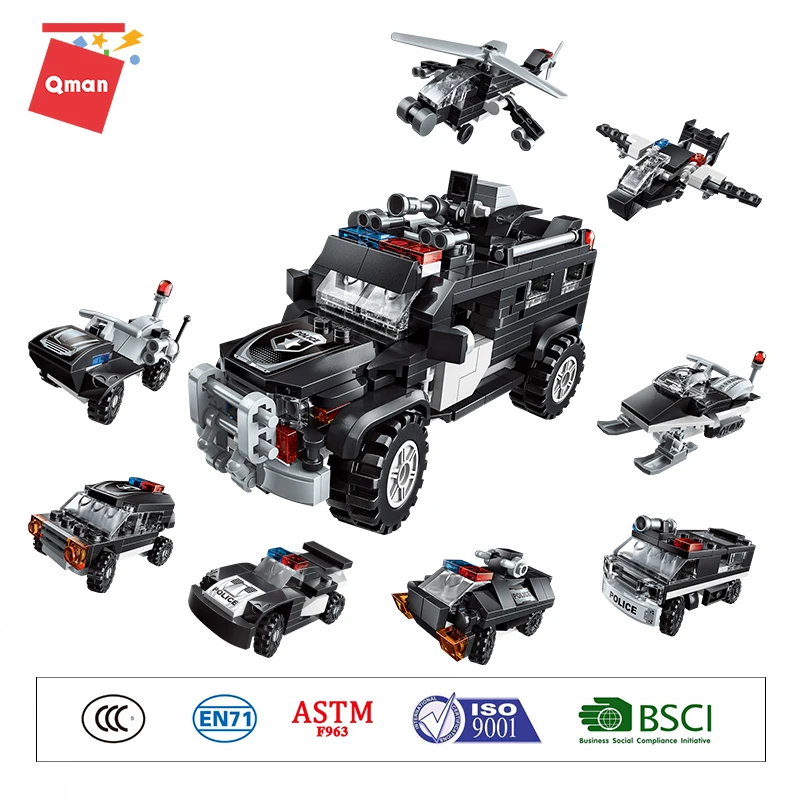 

Qman 340 PCS City Police Bricks Building Blocks Special Forces Team Children Educational Toys 8 IN 1 Explosion-proof Car Model