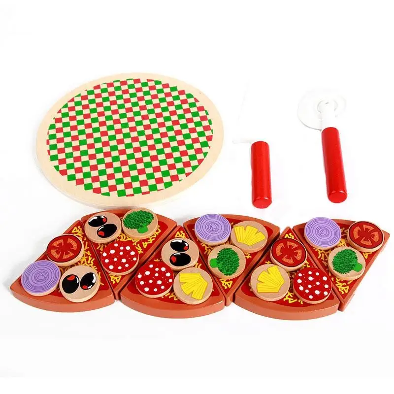 

27Pcs Pizza Wooden Toys Food Cooking Simulation Tableware Children Kitchen Pretend Play Toy Fruit Vegetable With Tableware