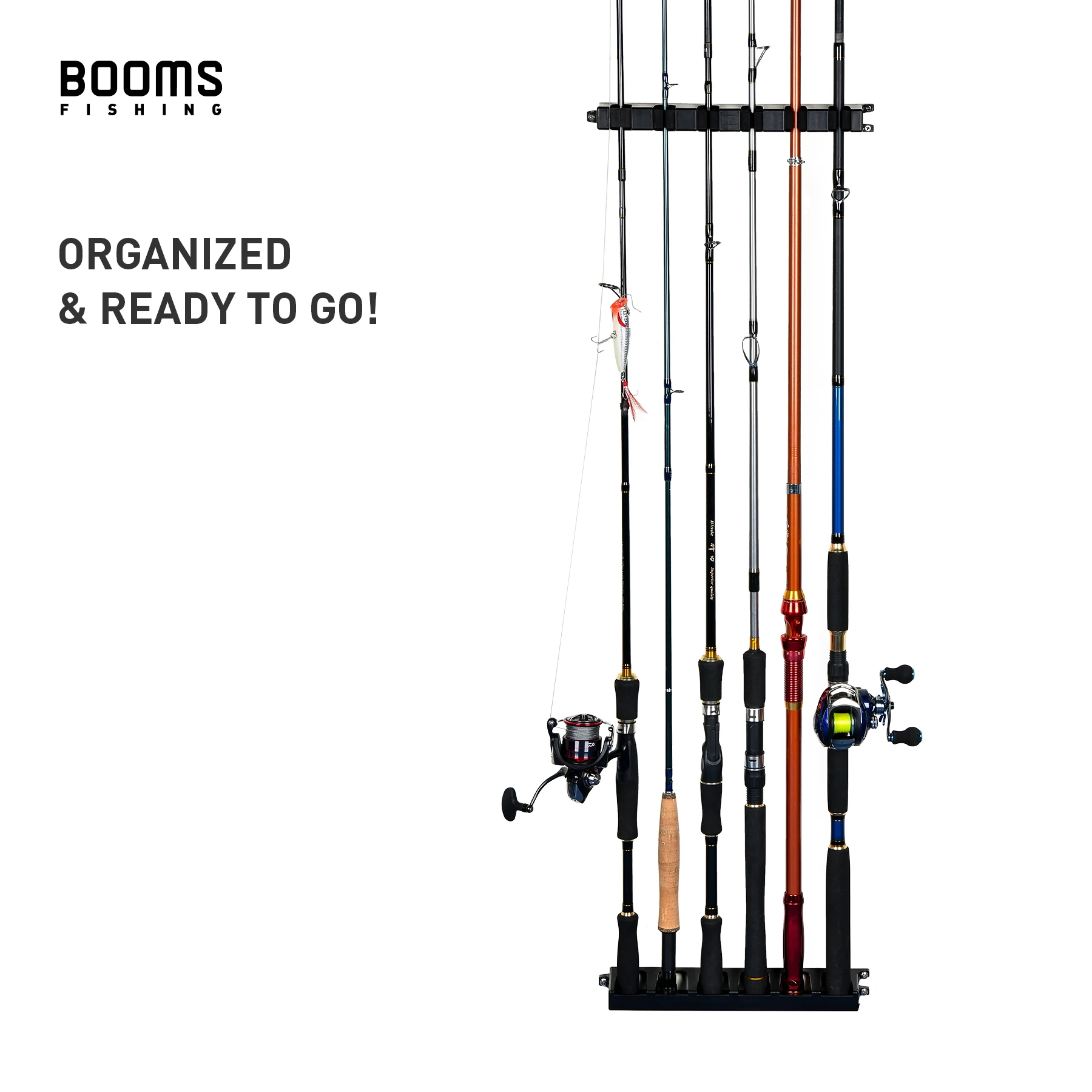 Booms Fishing WV2 Vertical 6-Rod Rack Fishing Pole Holder Rod Holders Wall Mount Modular for Garage ► Photo 2/6