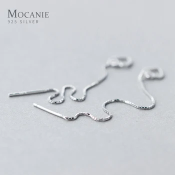 

Mcanie Genuine 925 Sterling Silver Simple Hearts Long Chain Dangle Earring for Women Geometric Line Drop Earring Fine Jewelry