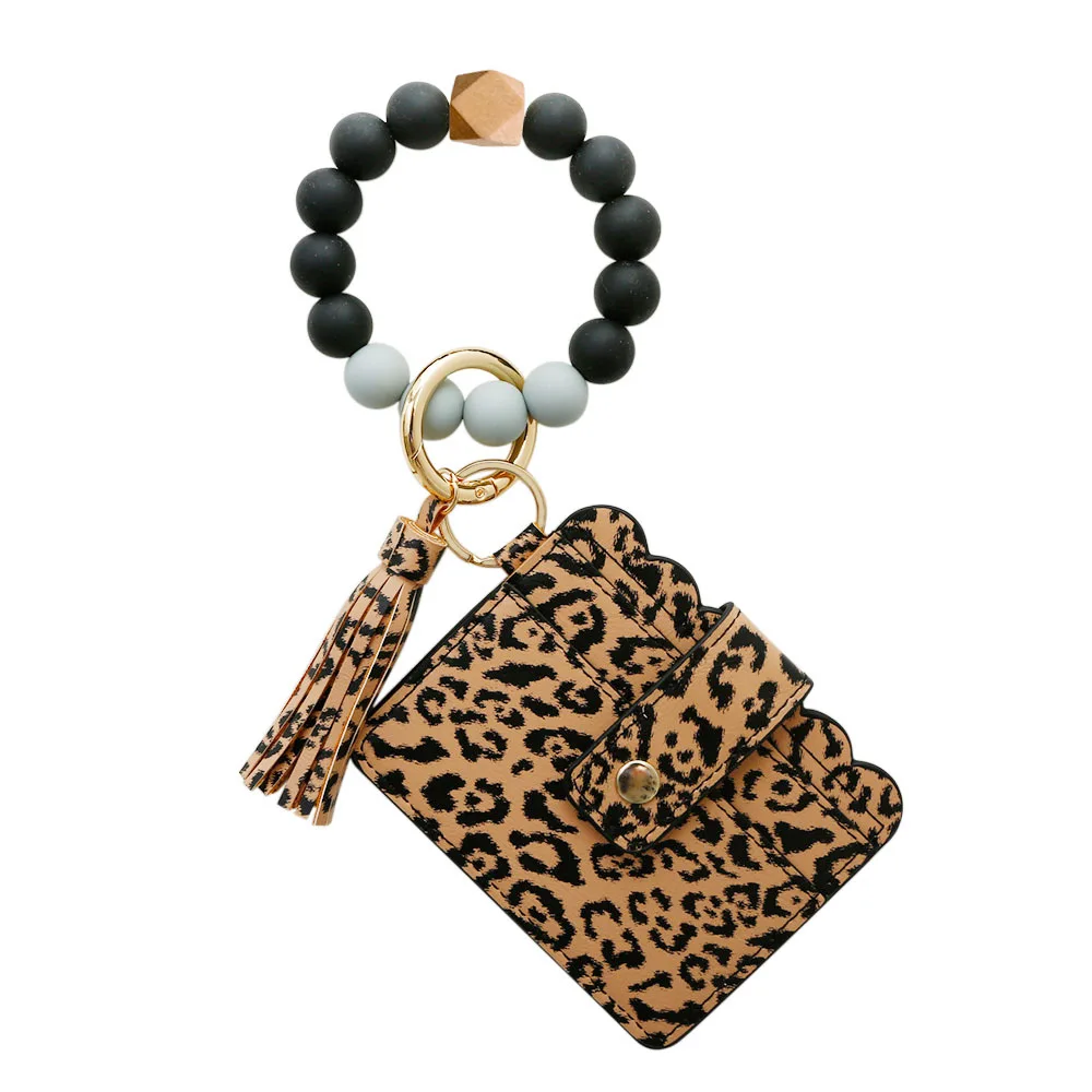 Keychain Bracelet Wristlet Key Ring Silicone Bead Bracelet Keychain Car Key Chain Holder for Women 