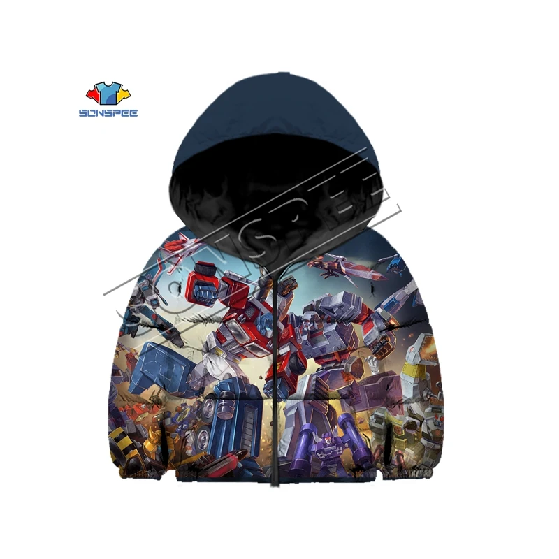 

SONSPEE winter Children Down jacket 3D Print Movie Transformers jacket Children Down jacket Kids Hornet Transformers Pullover