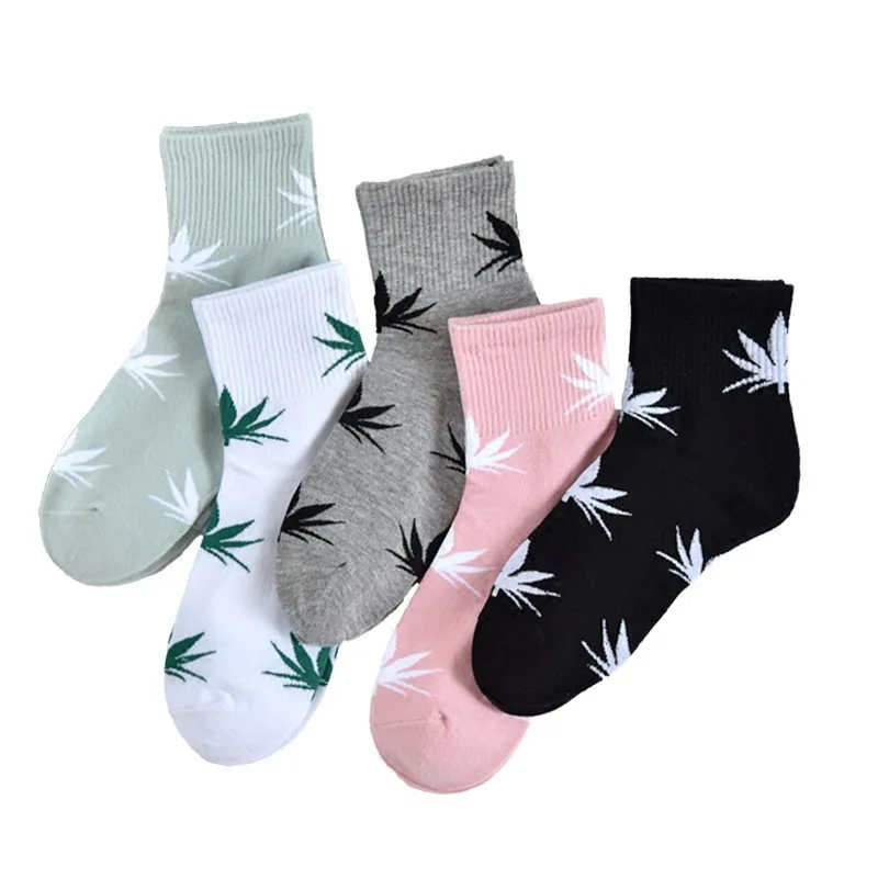 

5 Pairs Of Stockings Women Spring And Summer New Trendy Simple Maple Leaves Pattern Breathable Cotton Stockings Female 2019